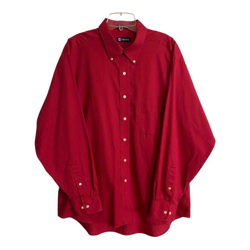 CHAPS Twill Shirt Men's Size XL (17-17 1/2 34/35) Red Long Sleeve Wrinkle-Free